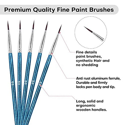 Fine Tip Paint Brushes,BWLKY 60Pcs Miniature Paint Brushes Fine Detail 00 Paint Brush Tiny Painting Brushes for Acrylic Oil Watercolor, Face Nail Art Craft
