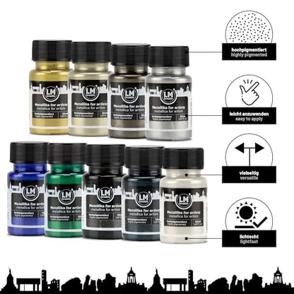 Metallic Acrylic Paint 9 x 1.69 fl oz - Set Luxe - Premium Metallic Acrylic Paints for Artists, 50ml – Perfect for Canvas, Wood, Ceramic, and DIY Projects - color: Luxe