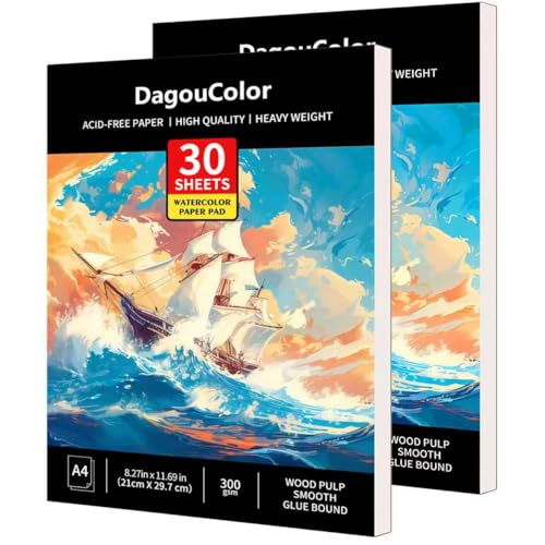DagouColor Watercolor Paper Pad, 30 Sheets - Boat Yellow, A4, 1 Pack | 140lb/300gsm Cold-pressed Paper, Artist Book for Adults Beginners, Painting, Drawing, Mixed Media - color: Boat Yellow