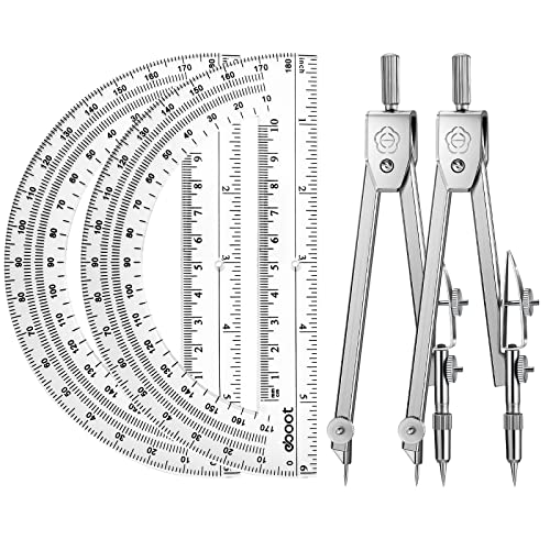 Zonon 2 Set Protractor and Compass Set, Student Geometry Math Set Drawing Compass and 6 Inch Clear Swing Arm Protractors 180 Degree Math Protractor