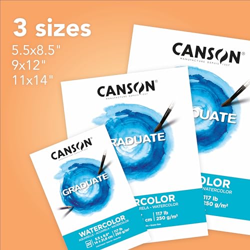 Canson Graduate Watercolor Pad, Foldover, 9x12 inch, 20 Sheets | Artist Paper for Adults and Students - Painting, Gouache, Mixed Media and Ink - size: 9x12 inch