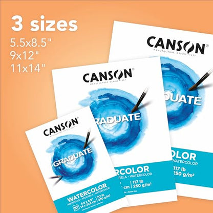 Canson Graduate Watercolor Pad, Foldover, 9x12 inch, 20 Sheets | Artist Paper for Adults and Students - Painting, Gouache, Mixed Media and Ink - size: 9x12 inch