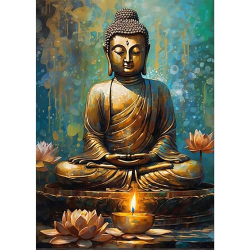 SENQAO Buddha Diamond Painting Kits for Adults, 5D Buddhism Inspirational Full Drill Diamond Art Kits, Lotus DIY Round Full Drill Gem Art and Crafts for Home Wall Decor 12x16inch - color: buddha
