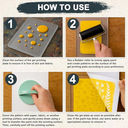 DINGSEN Gel Printing Plate Kit, Printmaking Set for Artists & Crafters | 5”X7”Gel Plate,Brayer, Watercolor Paints, A5 Printmaking Paper,and Essential Tools,for Mixed Media Art, Monoprinting