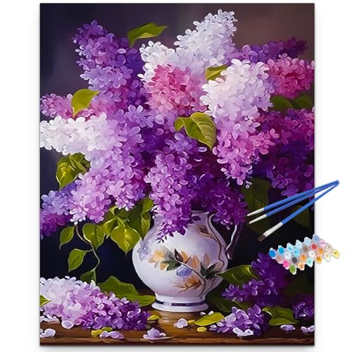 Artunion Blue Lilac in a Vase Paint by Numbers Kit for Adults,Purple Flower Paint by Number Kits, DIY Acrylic Painting Paint by Number Kits on Canvas Arts Craft for Home Wall Decor 16x20 Inch - color: ZXT-158