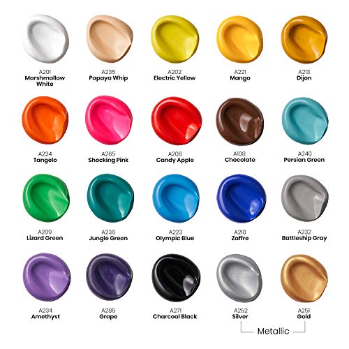 ARTEZA Outdoor Acrylic Paint Set, 20 Colors, 2 oz Bottles, Water-Based Matte Acrylic Paint for Rocks, Wood, Canvas, Glass, Ceramic, Fabric, Leather, Paper, and Outdoor Crafts - style: 20 Pack