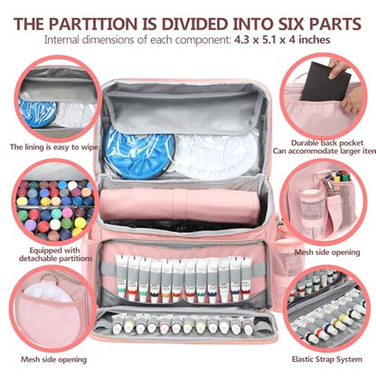 Acrylic Paint and Brush Set Organizer Bag - Carrying Case Compatible with Apple Barrel, Shuttle Art, Caliart Art Supplies - Includes Detachable Paint Brush Holder - for Home/Travel/Outdoor (Pro Pink) - color: Pro Pink