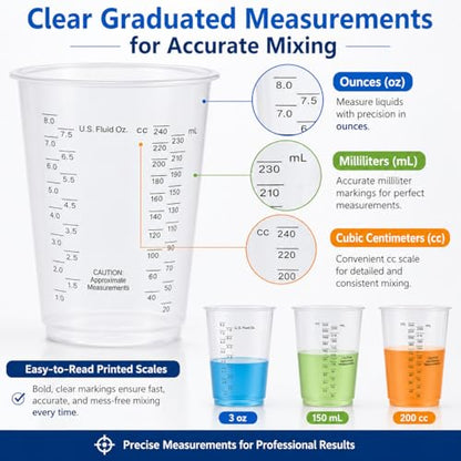 8oz Clear Plastic Measuring Cups, Graduated Mixing Cups, 100 Pack | Disposable & reusable, Graduated markings, 8oz capacity, Resin & paint mixing, Cooking & baking, 100 pack - color: 100 Pack