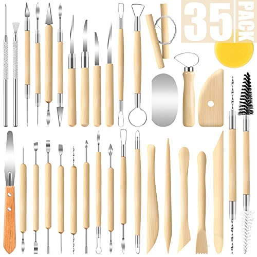 JETMORE 35 Pcs Clay Sculpting Tool Kit, Clay Cutters, Pottery Tools for DIY | Clay tools support carving, shaping and detailing, Sculpting tools suit pottery, ceramics, molding and polymer clay projects - color: 35 Pack