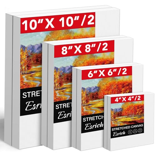 Stretched Canvases for Painting, 8PCS Multi Pack Square Canvas 4×4”, 6×6”, 8×8”, 10×10”(2 of Each), Acid-Free Wood Frame Blank Canvas, Art Canvas Pre Primed for Acrylic, Oil Painting, Tempera. - size: 8 Packs - 4 Sizes (2 of Each)