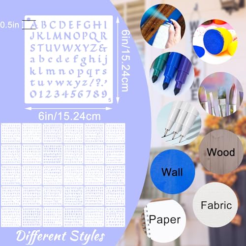 1/2 Inch Letter Stencils for Painting, 30 Pcs Reusable Small Alphabet Letters and Numbers Stencil for Bullet Journaling Crafts Projects