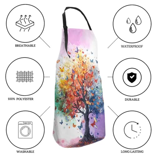Imiss Waterproof Stain-Resistant Cooking Chef Aprons for Grill BBQ Baking 27 X 31 Inch - color: Rainbow Tree