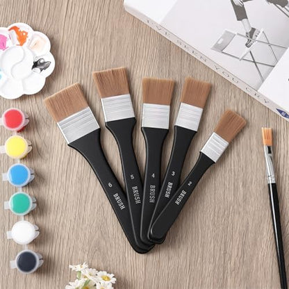 5 Size Wide Flat Paint Brushes, Acrylic Craft, Soft Nylon | Varnish Brush Paintbrush Sets, For Oil Canvas Gesso