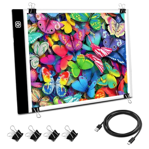 Funshot A4 Led Light Pad Tracing Light Box with USB Power Cable and 4 Fasten Clips,3 Levels of Brightness,Diamond Art Light Board,Sketching,Painting, Sketching,Tracing - style: A4-13.2"x9"x0.2"Inch