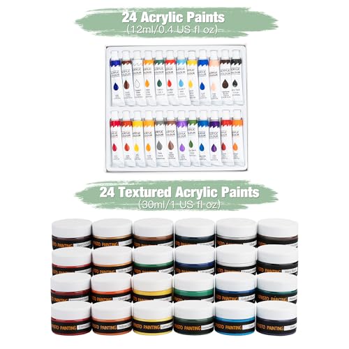 96PCS Acrylic Paint Kits for Adults, 24 Colors Textured& Acrylic Paints | 3D DIY Textured Paints, Acrylic Paints, Tabletop& Adjustable Aluminum Easel, Brushes, Canvas, Complete Art Supplies Set - style: 96pcs