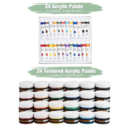 96PCS Acrylic Paint Kits for Adults, 24 Colors Textured& Acrylic Paints | 3D DIY Textured Paints, Acrylic Paints, Tabletop& Adjustable Aluminum Easel, Brushes, Canvas, Complete Art Supplies Set - style: 96pcs