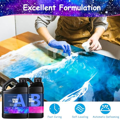 KISREL Epoxy Resin 1 Gallon - Clear Epoxy Resin Kit with 20 Pigments and 20 Colors of Mica Powders - No Yellowing No Bubble Casting Resina for Art Crafts, Jewelry Making & Resina Molds(1/2 Gallon x 2) - size: 1Gallon