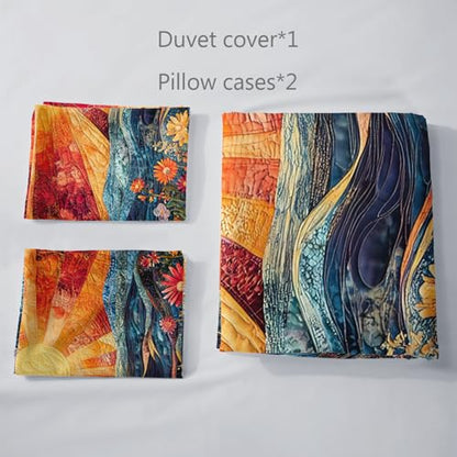 AILONEN Colorful Flower Duvet Cover Set Queen Size, Boho Sun and Ocean Bedding Set,Abstract Printed Soft Quilt Cover Cover + 2 Pillowcases,3 Pieces - color: S11, size: Queen