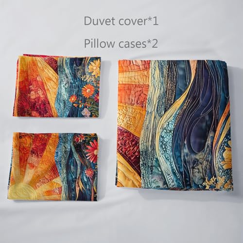 AILONEN Colorful Flower Duvet Cover Set King Size, Boho Sun and Ocean Bedding Set,Abstract Printed Soft Quilt Cover Cover + 2 Pillowcases,3 Pieces - color: S11, size: King