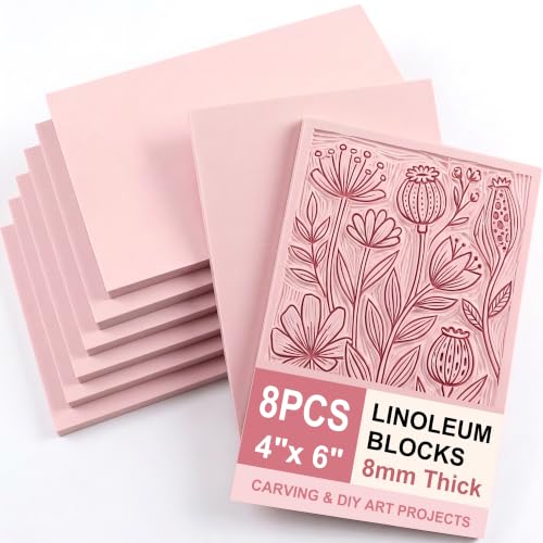 SGHUO 8pcs 4"x6" Pink Rubber Carving Blocks, 8mm Thick - color: Pink, size: 8PCS