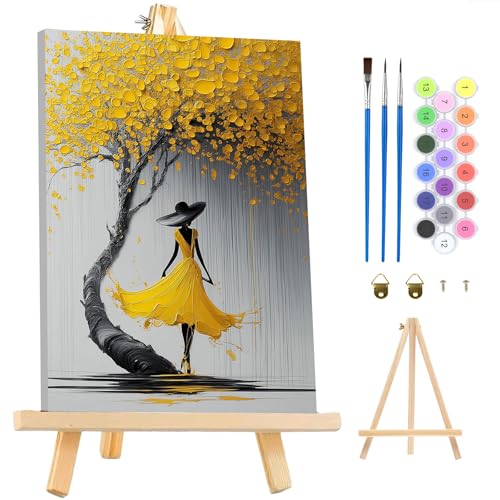 MAXBYE Women Framed Paint by Numbers Kits for Adults with Wooden Easel, Easy DIY Adult Paint by Number Kits on Canvas, Paintings Kit for Beginners Gift Home Wall Garden Decor 10×14 Inch - color: ZL074