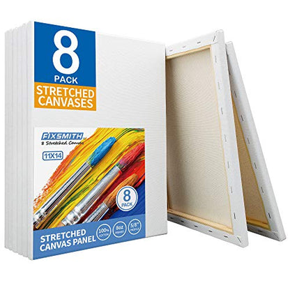 Stretched White Blank Canvas - 11x14 Inch, 8 Pack, Primed,100% Cotton,5/8 Inch Profile of Super Value Pack for Acrylics,Oils & Other Painting Media - size: 11"x14"