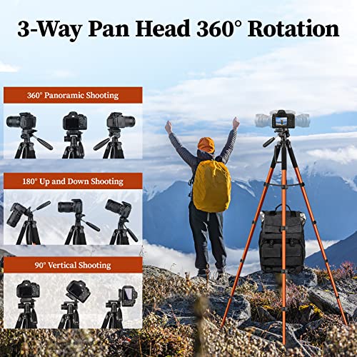 JOILCAN 74" Tripod for Camera Cell Phone Video Photography | Heavy Duty Tall Cameras Tripod Stand, Professional Travel DSLR Tripods, Compatible with Canon iPhone, Max Load 15 LB - color: Orange, size: 74"