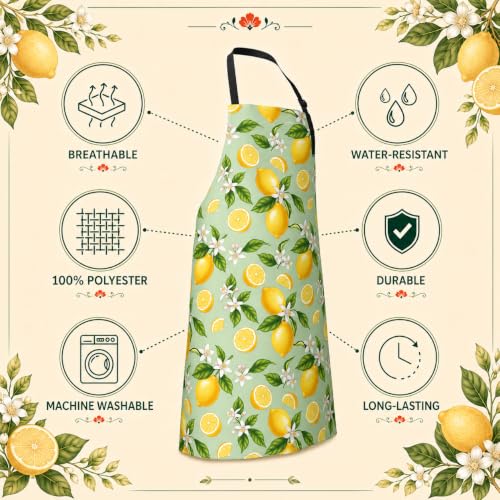 Lemon Apron with 2 Pockets Adjustable Stain Resistant Kitchen Cooking Apron for Baking BBQ Grilling Grilling Painting Gardening - color: Lemon