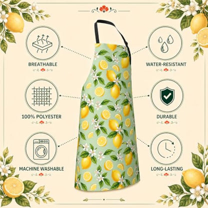 Lemon Apron with 2 Pockets Adjustable Stain Resistant Kitchen Cooking Apron for Baking BBQ Grilling Grilling Painting Gardening - color: Lemon