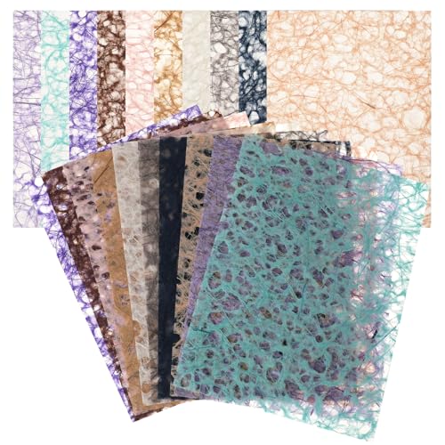 KALIONE 20 Sheets Handmade Mulberry Decorative Paper - Colorful Textured Decoupage A5 Craft Paper Kit for Scrapbook Journal Card Crafts Decorative Making Supplies