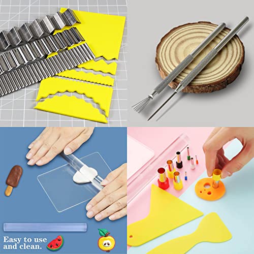 Yayatty 35 PCS Polymer Clay Cutters Set, Clay Roller, Clay Slicer Blade Clay Cutter Blade, Acrylic Sheet, Slicing Tools with Clay DIY Tool for Clay DIY, Sculpting Modelling - color: 35 PCS