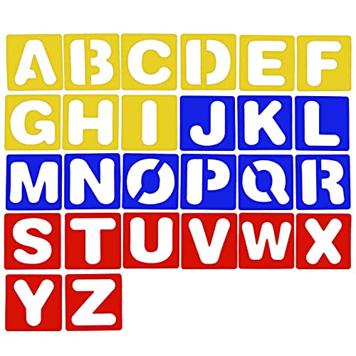 TecUnite 26 Pcs Alphabet Stencils Set, Plastic Letter Templates for Crafts | 6 x 6 Inches, Complete A-Z Letter Stencils for Painting, Reusable Letter Guides, Classroom Learning, Scrapbooking, DIY Decor - size: 6 x 6 Inches