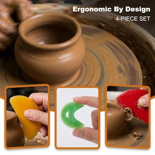 OKKRMGZ 4Pcs Pottery Ribs for Clay Sculpting Soft Rubber Rib Tools for Ceramics and Handbuilding Multi-Style Silicone Ceramic Ribs for Shaping Wheel Work Mudtools and DIY Pottery Supplies