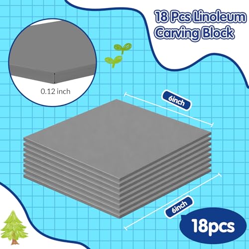 MotiMind 18 Pcs Linoleum Blocks for Printmaking 6 x 6 Inch Rubber Carving Block Soft Gray Linocut Block for DIY Crafting Projects Scrapbook Painting Stamp Making - size: 6 x 6 Inch