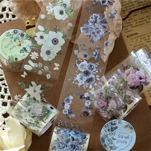 Flowers Tape Stickers for Journaling Supplies,Scrapbook Stickers for DIY - color: Sea