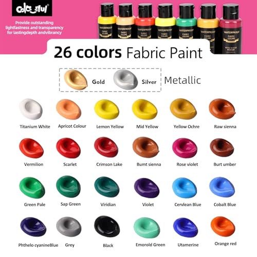 Colorful Fabric Paint Set for Clothes,26 Colors 2 Fl Oz Paint for Kids - color: 2 Fl Oz (Pack of 26)