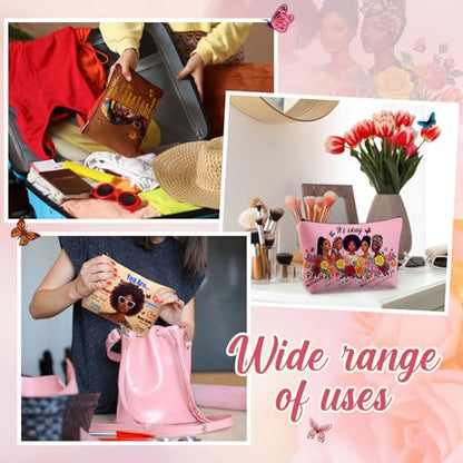 12 Pcs African American Makeup Bags Bulk, Christian Gifts for Women with Bible Verse, Black Women Canvas Zipper Bags for Mother's Day Church Group Sister Mom - style: African Style