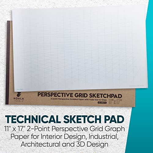 Koala Tools | Drawing Perspective (1 and 2-Point) Large Sketch Pad (2 Point - 11 x 17) - size: 2 Point - 11 x 17
