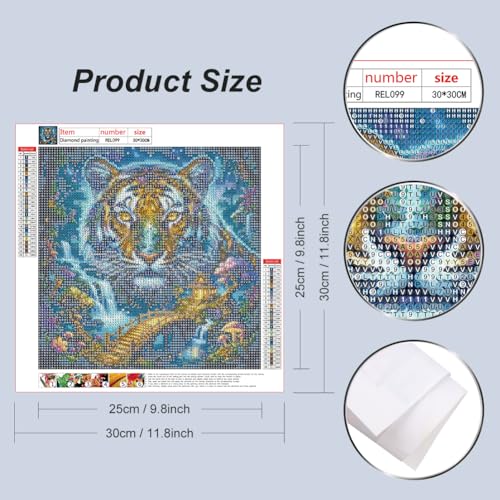 Reluohuo Tiger Diamond Painting Kits for Adults, 5D DIY Full Drill Diamond Art Kits for Beginner, Round Gem Art Craft for Home Wall Decor, 12x12 Inch