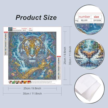 Reluohuo Tiger Diamond Painting Kits for Adults, 5D DIY Full Drill Diamond Art Kits for Beginner, Round Gem Art Craft for Home Wall Decor, 12x12 Inch