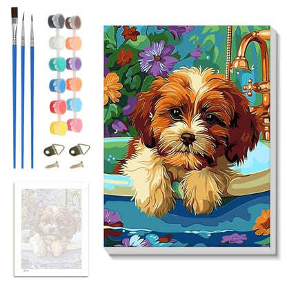 zpptAugs Paint by Numbers Kit for Adults Beginners，Dog Funny Adult Paint by Number Kits on Canvas,Digital Oil Number Painting Kits for Home Decor Gift 12"x16"(Without Frame)