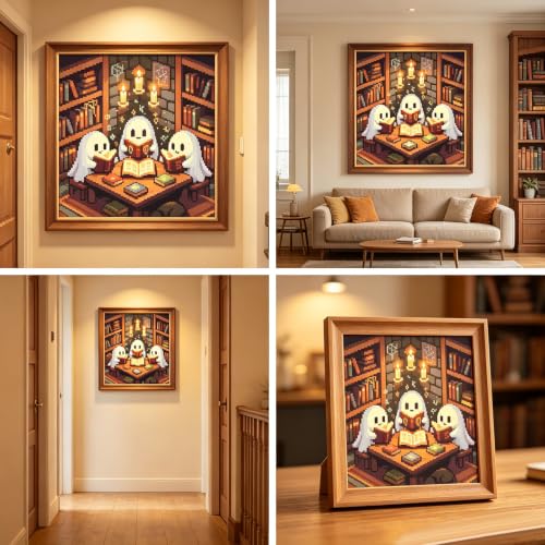 5D Halloween Diamond Painting Kit for Adults,Ghost Library Diamond Art Kits | DIY Full Round Drill Gem Painting Paint by Diamonds Relaxing Craft for Home Wall Decor 12x16inch - color: KM1265-1