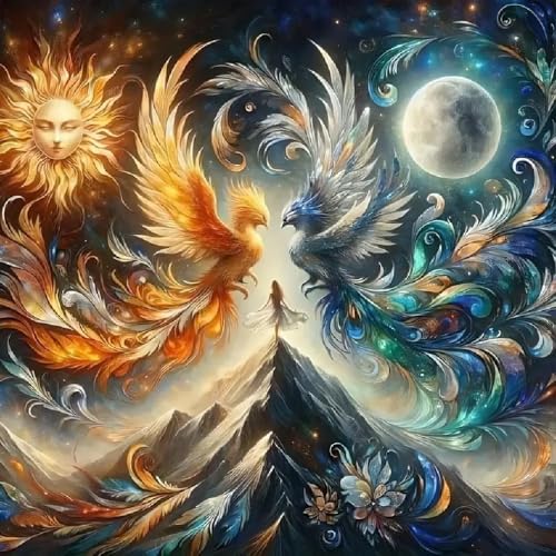 BOHADIY Phoenix Diamond Painting Kit for Adults - 5D Moon Art Kit for Beginners, Full Drill DIY Gem Art With Painting Kit for Home Wall Decor, 12 x 12 Inch