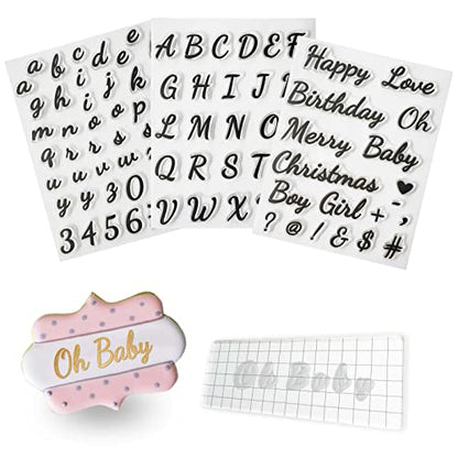 4PCS Handwriting Alphabet Cake Stamps Tool for Fondant Cookie Biscuit | Extra Spare Letters Stamp Pretty Uppercase Lowercase Numbers Words Reusable Cookie Stamp for Christmas Party Food Grade - color: Handwritingd