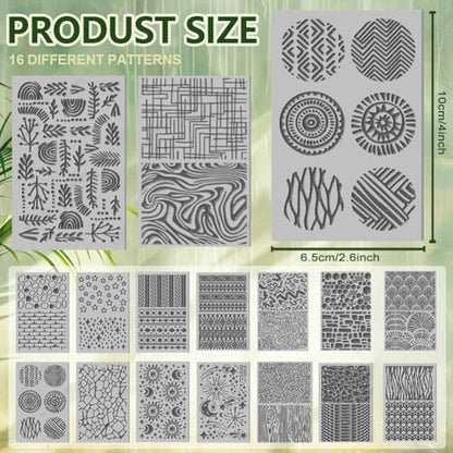 CHGCRAFT 16 Sheets 16 Styles Natural Knitted Texture Polymer Clay Texture Mat Sun Moon Stars Modeling Pattern Pad Bohemian Texture Sheets for Polymer Clay Making Earrings Jewerly Tools, 4×2.6 inch - style: Natural Scenery