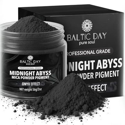 BALTIC DAY Midnight Abyss Black Mica Powder 2 oz (56g) – Deep Black Pigment for Epoxy Resin, Soap Making, Candle Dye, Slime, Nail Art, Bath Bombs, Acrylic Pouring & Crafts - color: Midnight Abyss