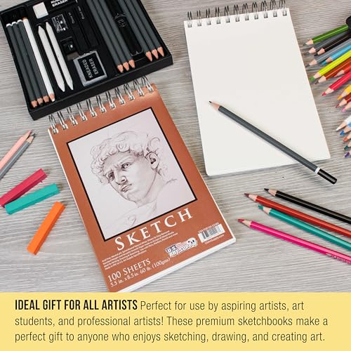 U.S. Art Supply 5.5"x8.5" Top Spiral Bound Sketch Book,100 Sheets 2-Pack - size: 5.5-x-8.5-inch