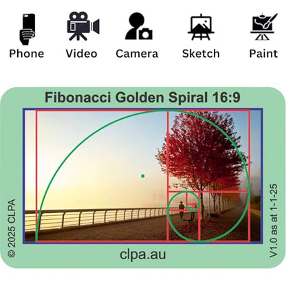 Fibonacci Golden Spiral Directors Viewfinder Card | Australian Designed and Made; Artist Viewfinder for Drawing and Photography; 3:2, 4:3 and 16:9 - size: Fibonacci Spiral