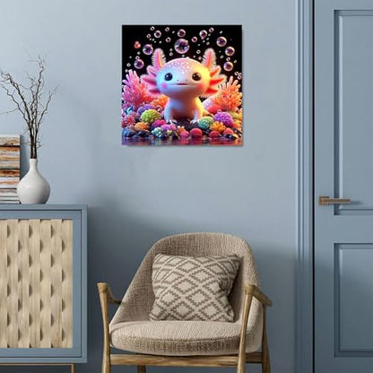 Cute Axolotl Diamond Art Kits for Adults,Diamond Painting Kits 14X14In | 5D Diamond Art Paintings for Beginners,Round Full Drill Diamond Dot Tools Kit,Extra Diamonds,Stress Relief Craft,DIY Gift - color: Axolotl-260204