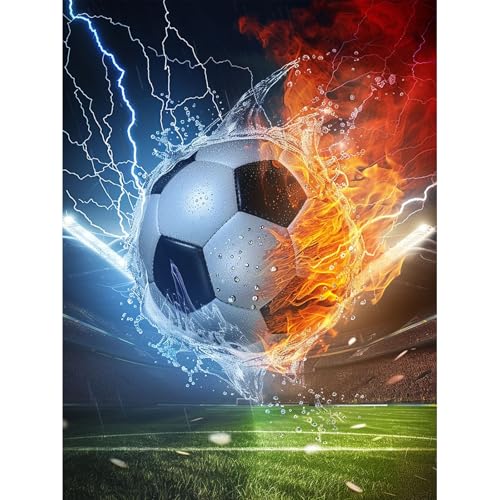 ajepon Soccer Diamond Art Kit - 5D Diamond Painting for Adults Football, Soccer Adult Gem Painting Kits, Gem Art Kit for Wall Home Decor Arts Craft 12x16inch - color: G9341